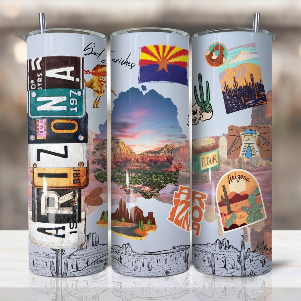 Arizona Map Tumbler, Arizona Coffee Tumbler, Arizona Souvenir Cup, State Mug